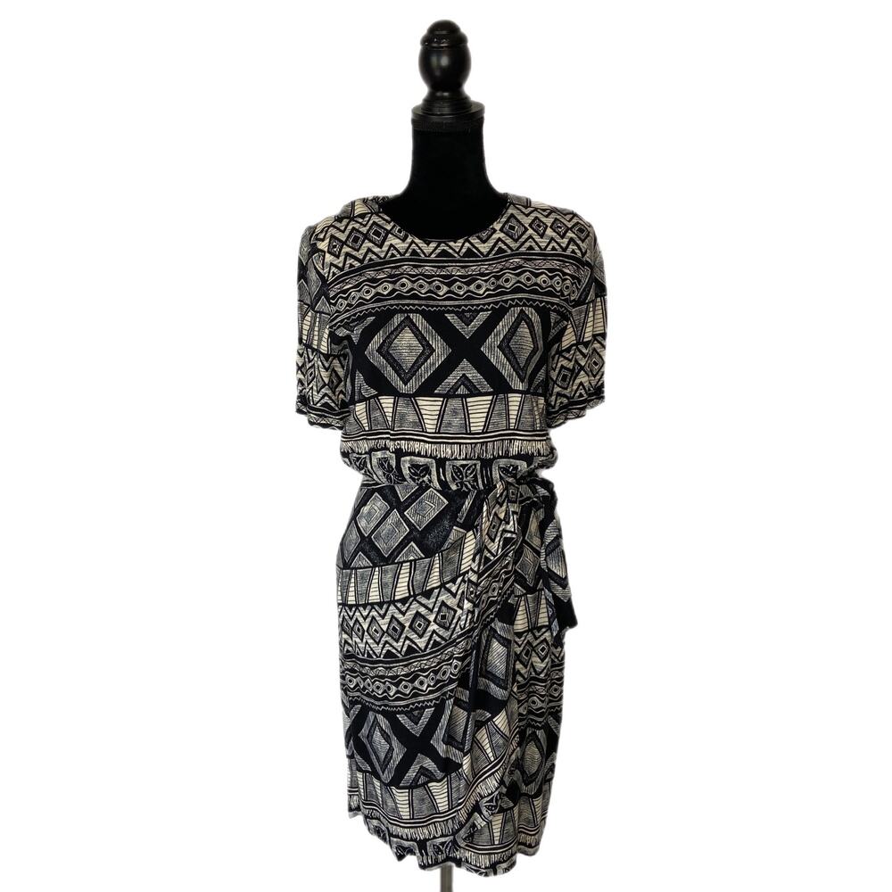 Vintage Abstract Geo Pattern Faux Wrap Dress Made in USA - Women's Size 4